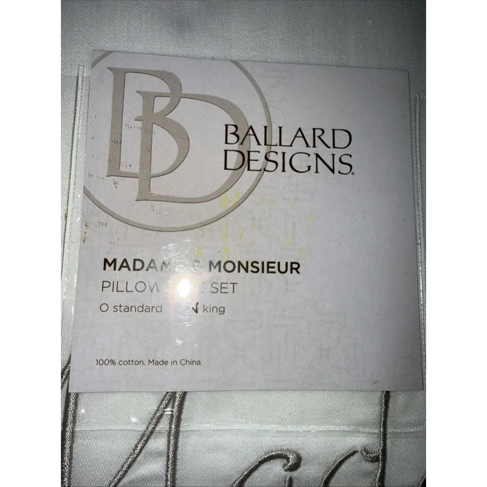 Ballard Designs Madame Monsieur King Pillowcases White Embroidered Black New A2